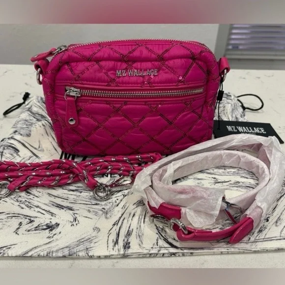NWT MZ Wallace Mini Sequin Pink Quilted Crossbody Bag - Picture 5 of 9